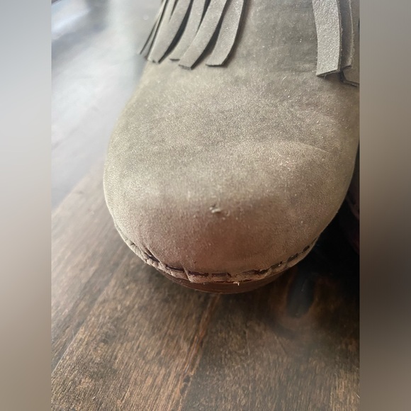 Green/Gray Nubuck Dansko Heeled Clogs - Picture 9 of 10